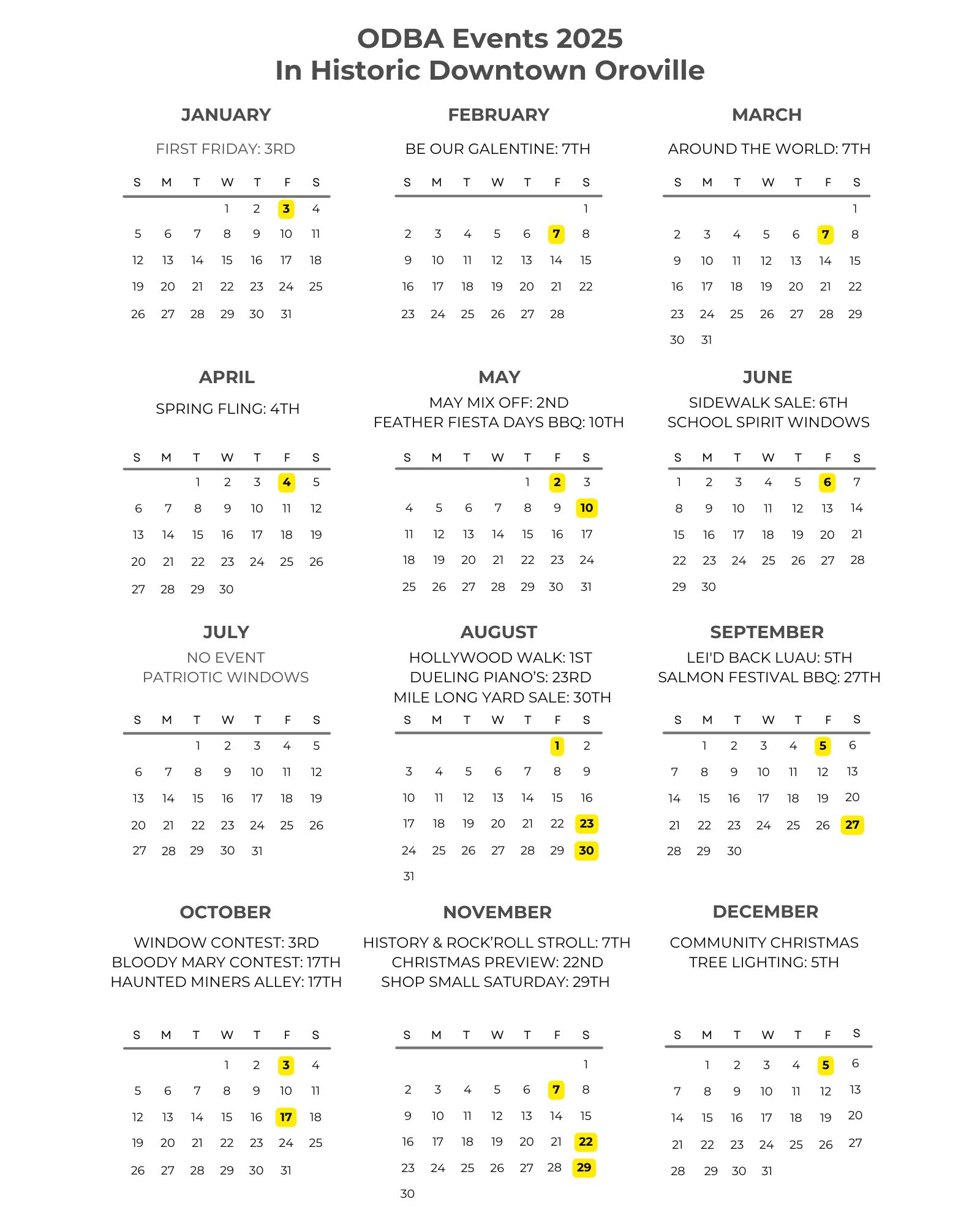 Downtown oroville event calender
